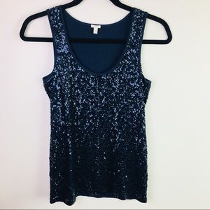 J. Crew Stretchy Navy Sequin Tank-XS